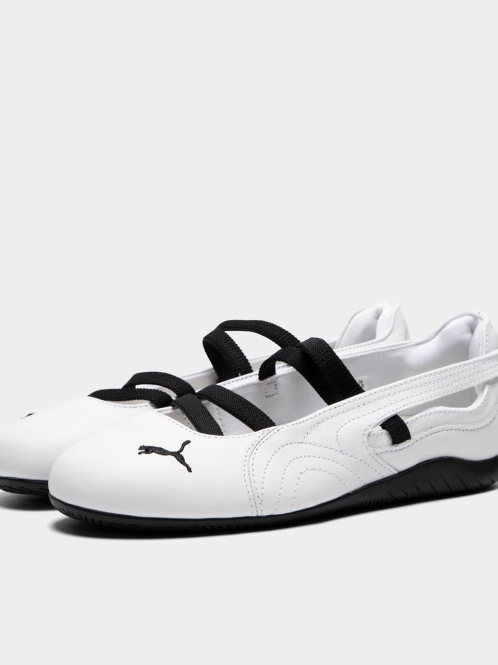 Puma Speedcat White Ballet Leather Slip-On Shoes with Black Straps EUR 39